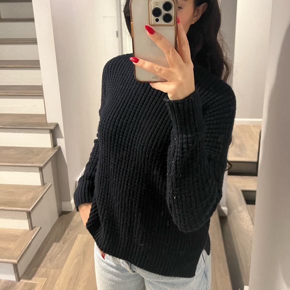 Navy waffle turtleneck sweater - Picture 4 of 5